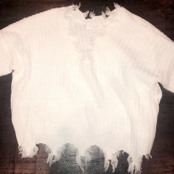 NWOT White Distressed Sweater - Picture 2 of 6